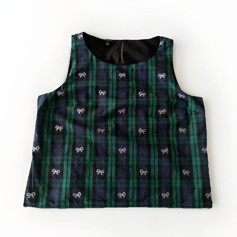 Talbots Tartan Plaid Shell 12 Petite Black Watch Metallic Box Holiday Sleeveless